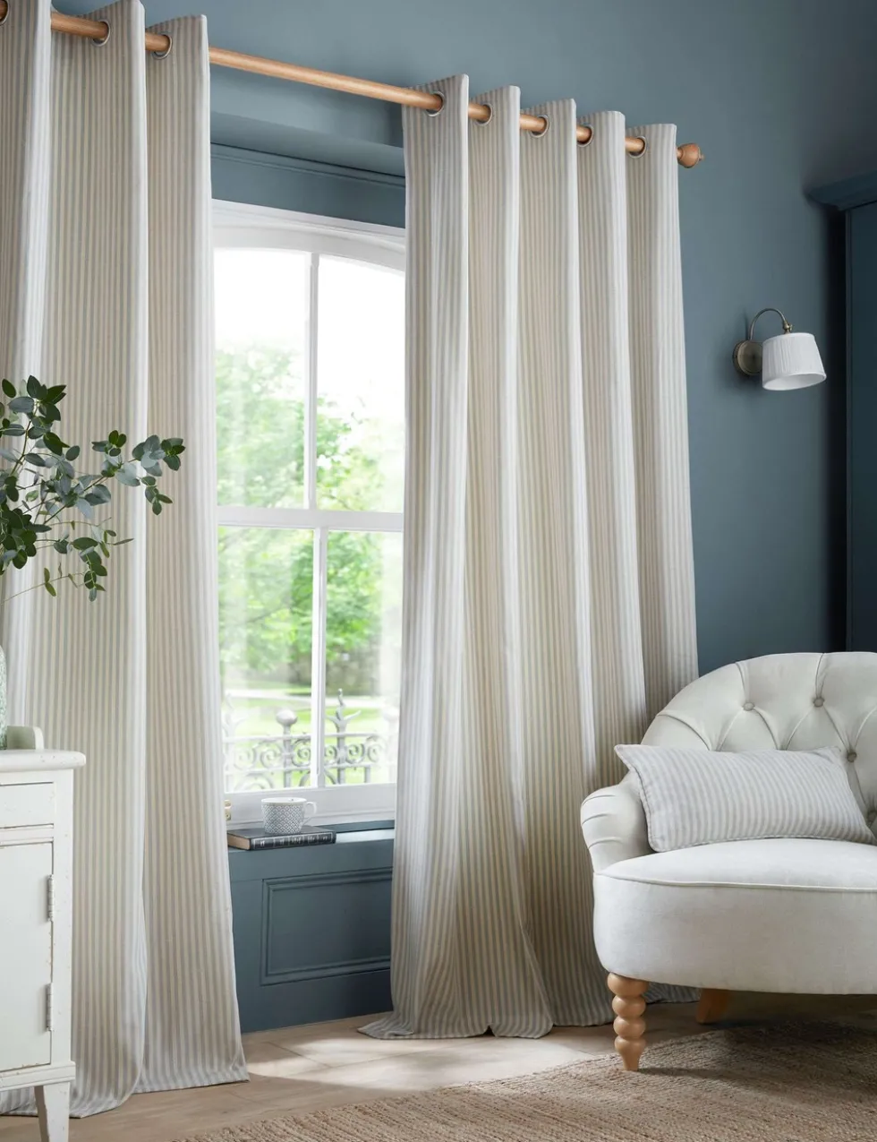 Cornish Chenille Striped Eyelet Curtains