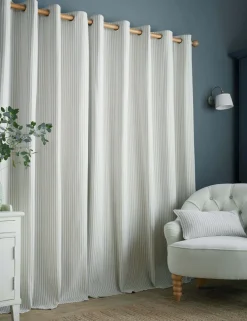 Cornish Chenille Striped Eyelet Curtains