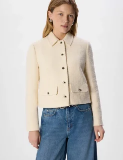 Cotton Blend Boucle Textured Cropped Jacket