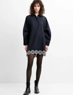 Cotton Blend Broderie Mini Shift Dress
