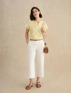 Cotton Blend Broderie Notch Neck Top