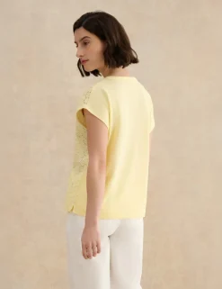 Cotton Blend Broderie Notch Neck Top