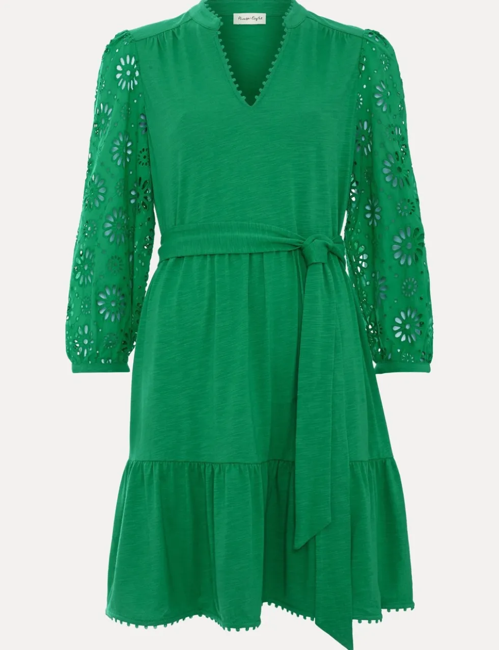 Cotton Blend Broderie V-Neck Mini Dress