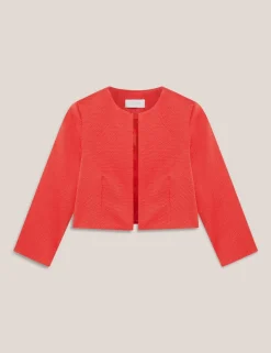 Cotton Blend Collarless Short Jacket