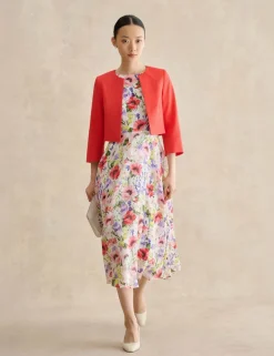 Cotton Blend Collarless Short Jacket