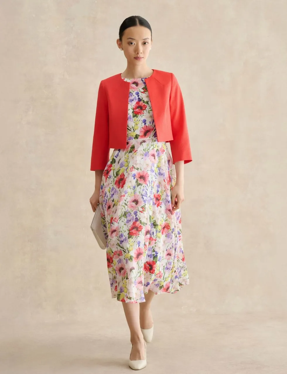Cotton Blend Collarless Short Jacket