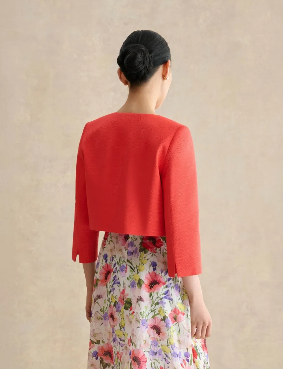 Cotton Blend Collarless Short Jacket