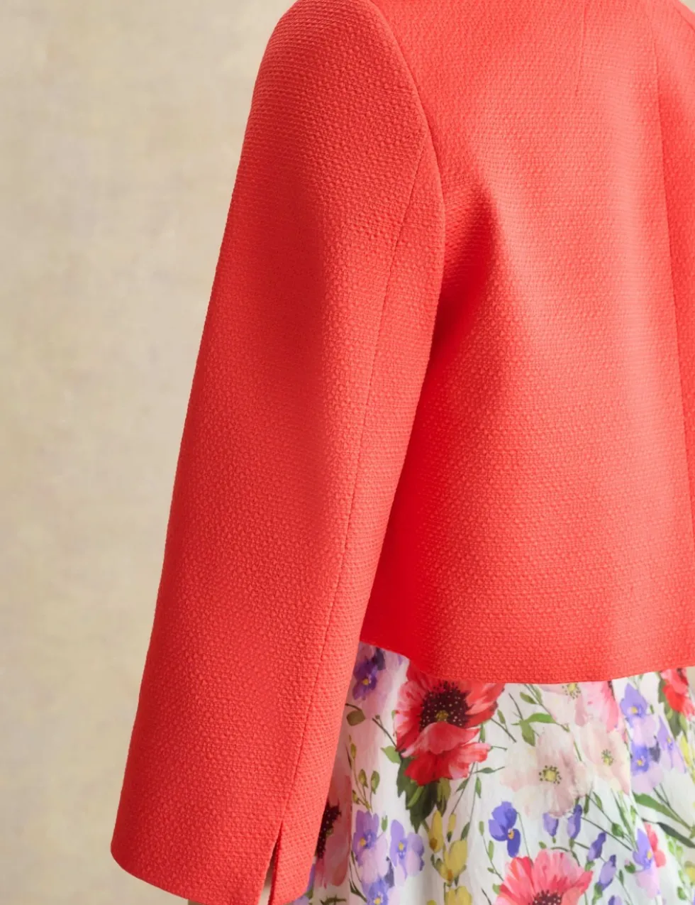 Cotton Blend Collarless Short Jacket