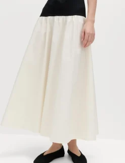 Cotton Blend Contrast Midi Drop Waist Dress
