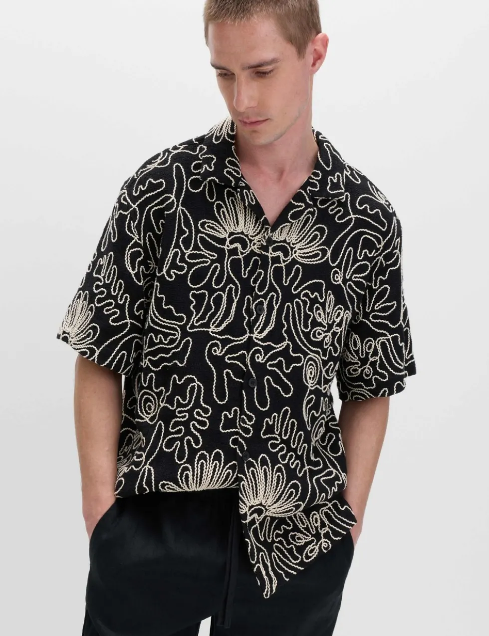 Cotton Blend Embroidered Short Sleeve Shirt