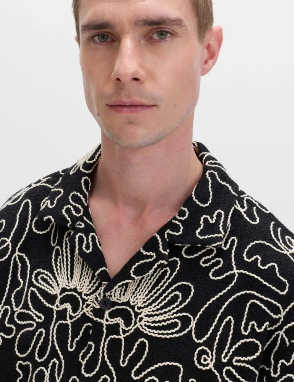 Cotton Blend Embroidered Short Sleeve Shirt