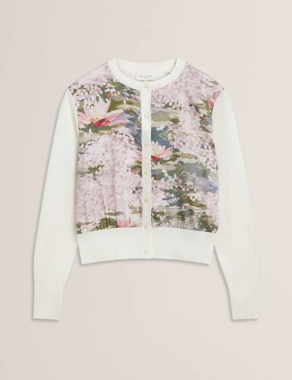 Cotton Blend Floral Button Front Cardigan