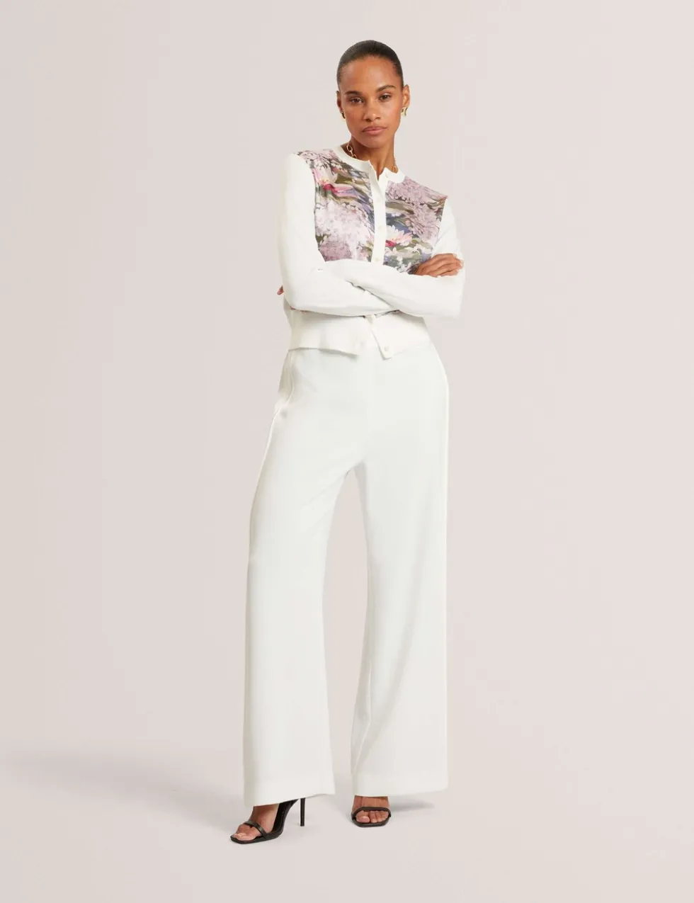 Cotton Blend Floral Button Front Cardigan