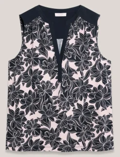 Cotton Blend Floral V-Neck Vest