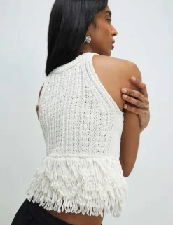 Cotton Blend Fringe Fitted Knitted Vest