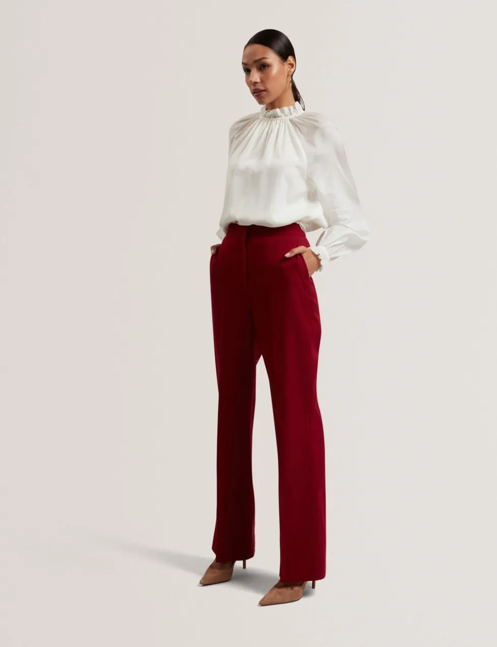 Cotton Blend Gathered Ruffle Blouse