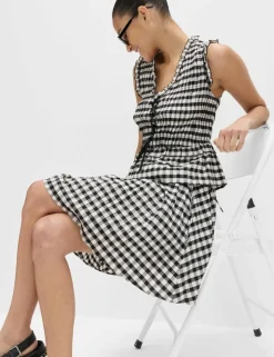 Cotton Blend Gingham Mini Circle Skirt