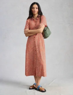 Cotton Blend Heart Print Midi Shirt Dress