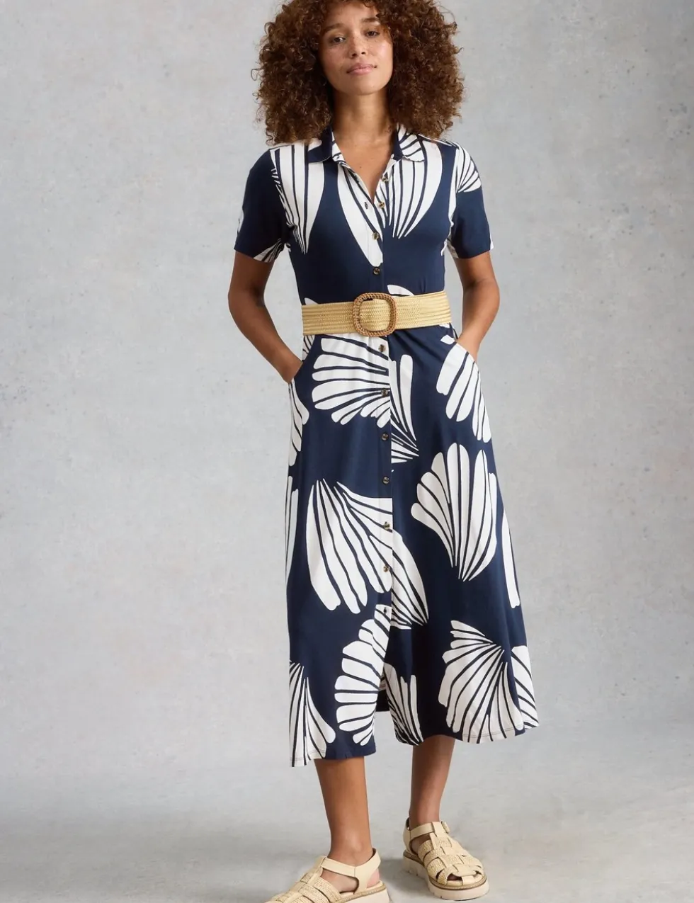 Cotton Blend Heart Print Midi Shirt Dress