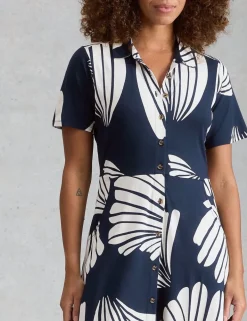 Cotton Blend Heart Print Midi Shirt Dress