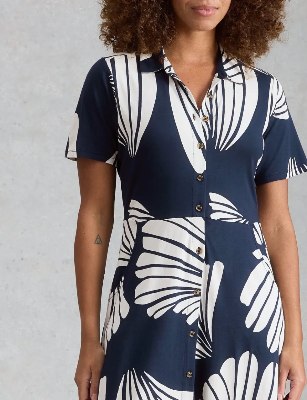 Cotton Blend Heart Print Midi Shirt Dress