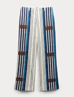 Cotton Blend Jacquard Straight Leg Trousers