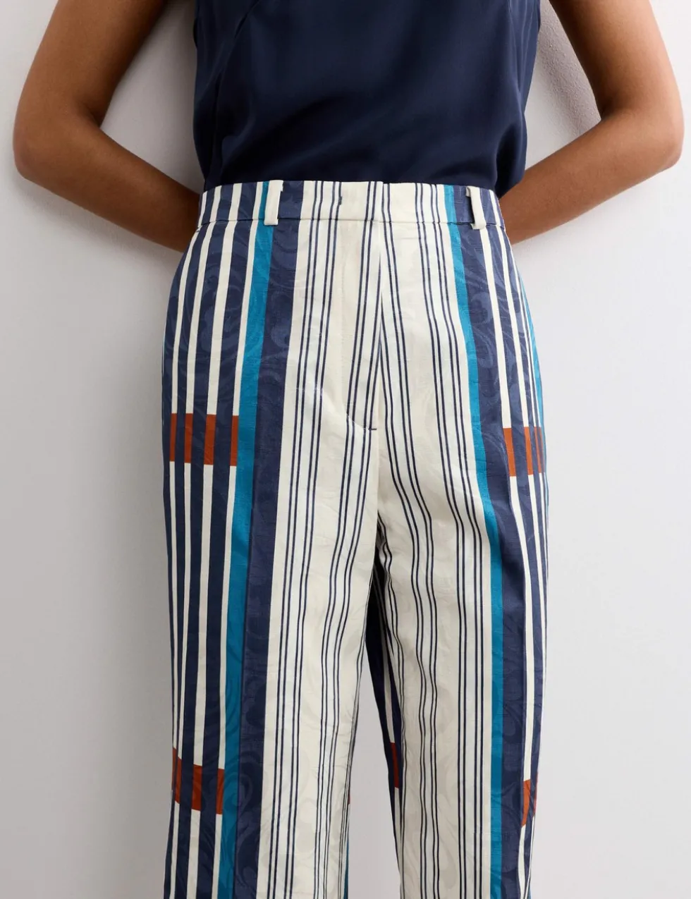 Cotton Blend Jacquard Straight Leg Trousers