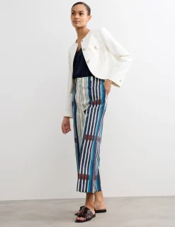 Cotton Blend Jacquard Straight Leg Trousers