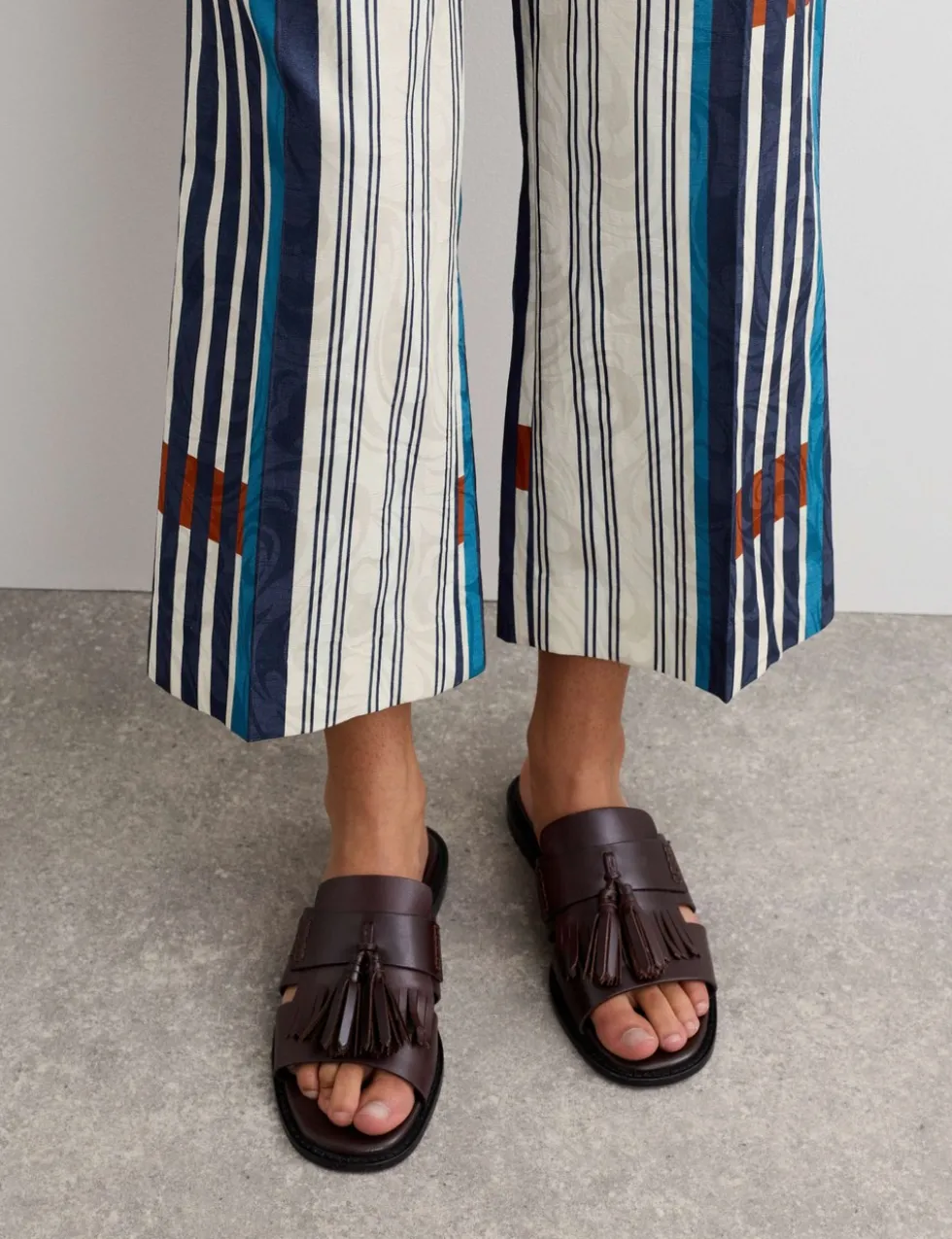 Cotton Blend Jacquard Straight Leg Trousers