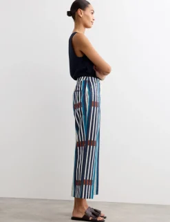 Cotton Blend Jacquard Straight Leg Trousers