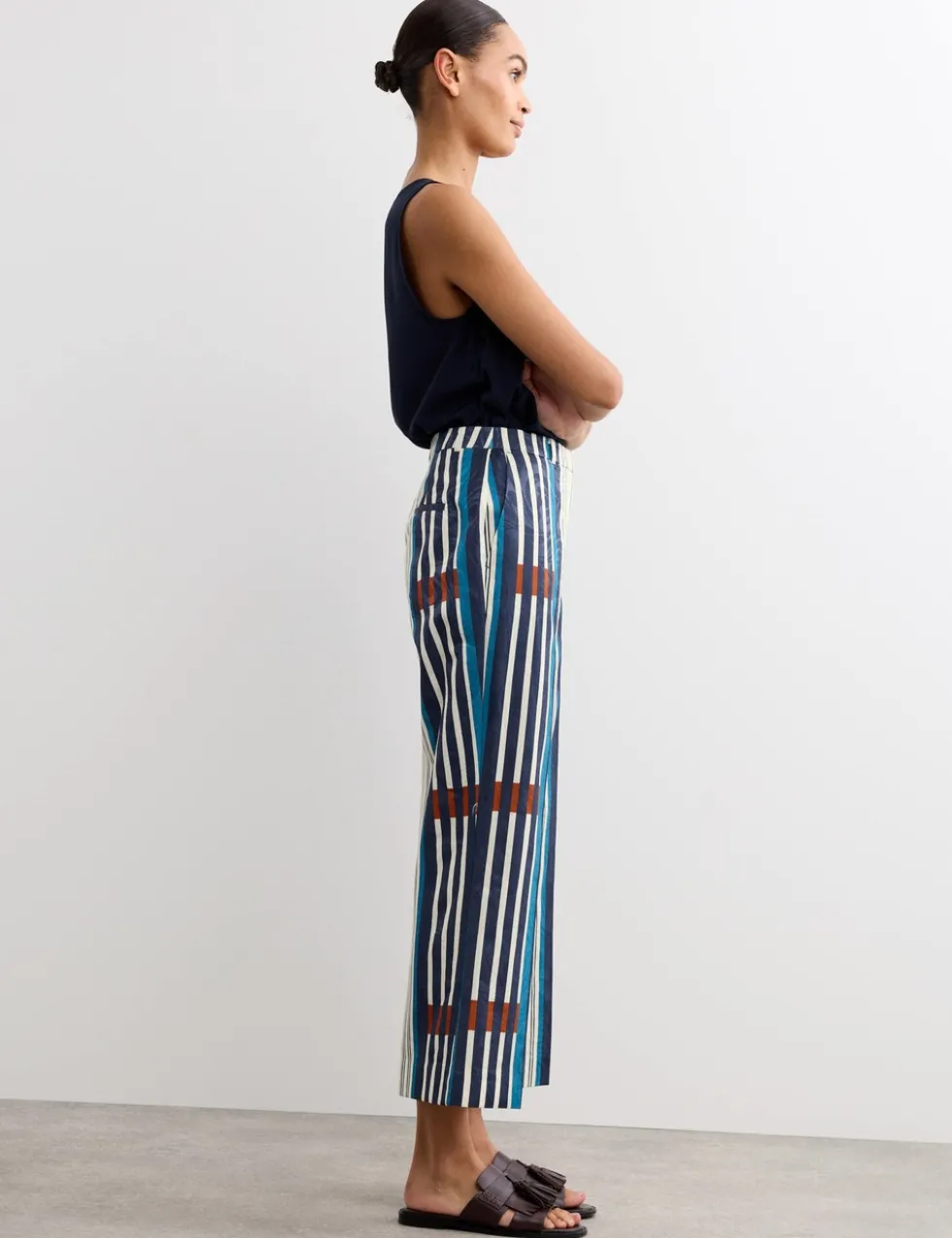 Cotton Blend Jacquard Straight Leg Trousers