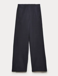 Cotton Blend Jersey Straight Leg Trousers with Wool