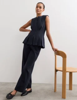 Cotton Blend Jersey Straight Leg Trousers with Wool