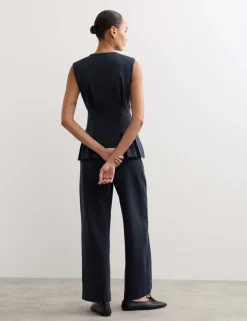 Cotton Blend Jersey Straight Leg Trousers with Wool