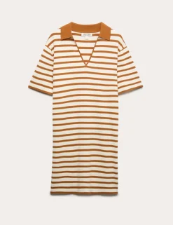 Cotton Blend Knitted Striped V-Neck Dress