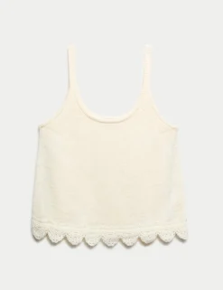 Cotton Blend Lace Detail Cropped Knitted Vest