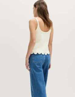 Cotton Blend Lace Detail Cropped Knitted Vest