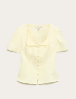 Cotton Blend Lace Detail Waisted Top