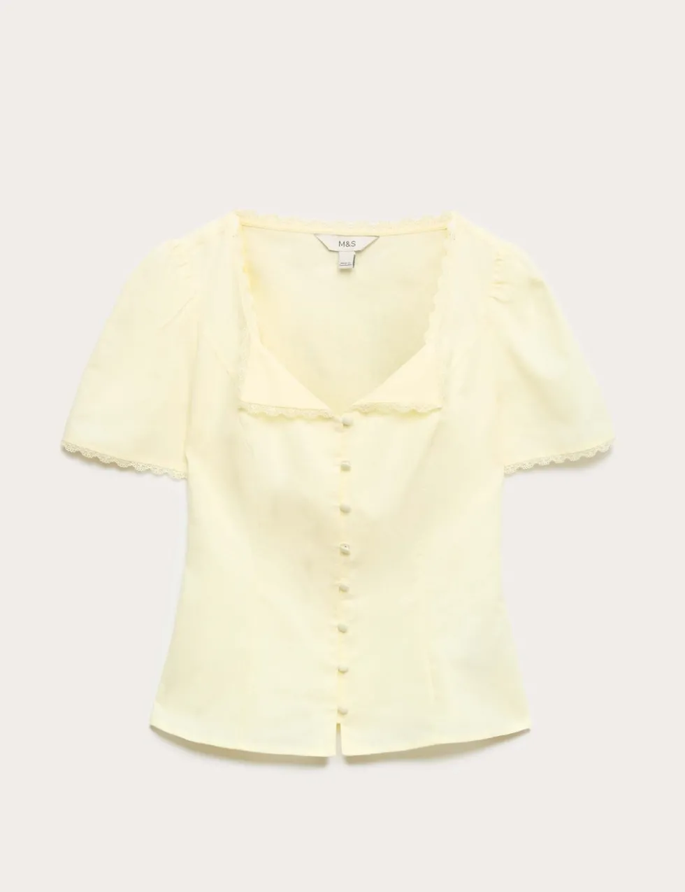 Cotton Blend Lace Detail Waisted Top