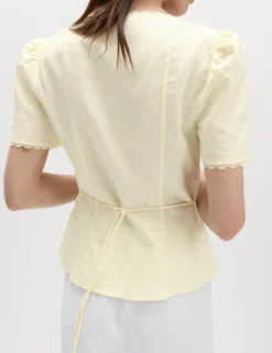 Cotton Blend Lace Detail Waisted Top