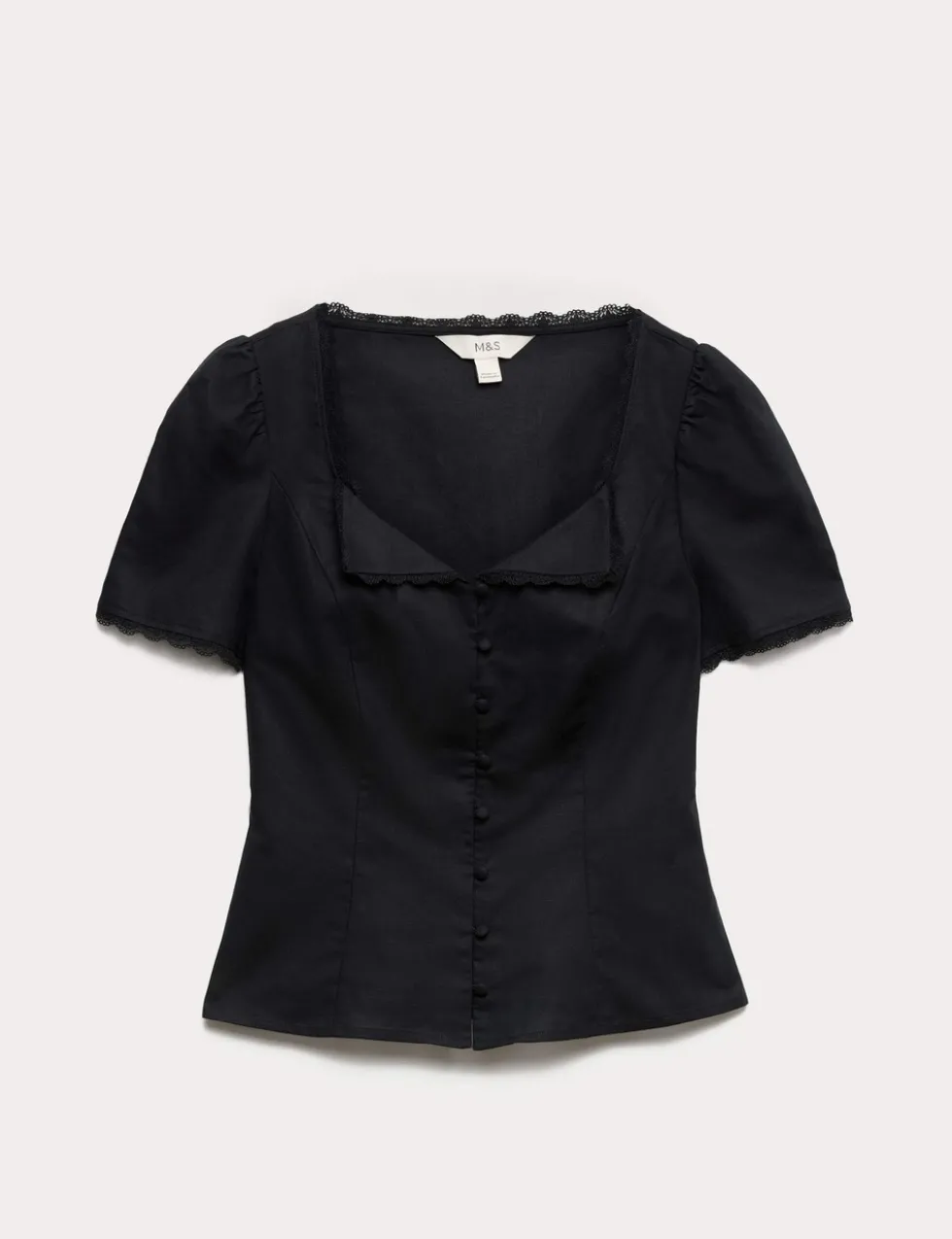 Cotton Blend Lace Detail Waisted Top