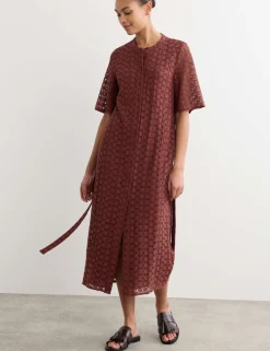 Cotton Blend Lace Midi Shirt Dress