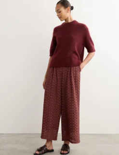 Cotton Blend Lace Straight Leg Trousers