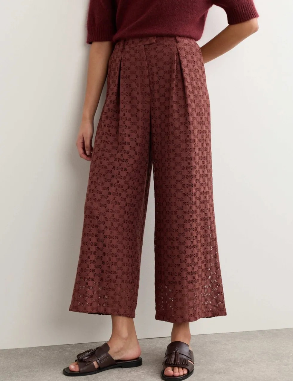 Cotton Blend Lace Straight Leg Trousers