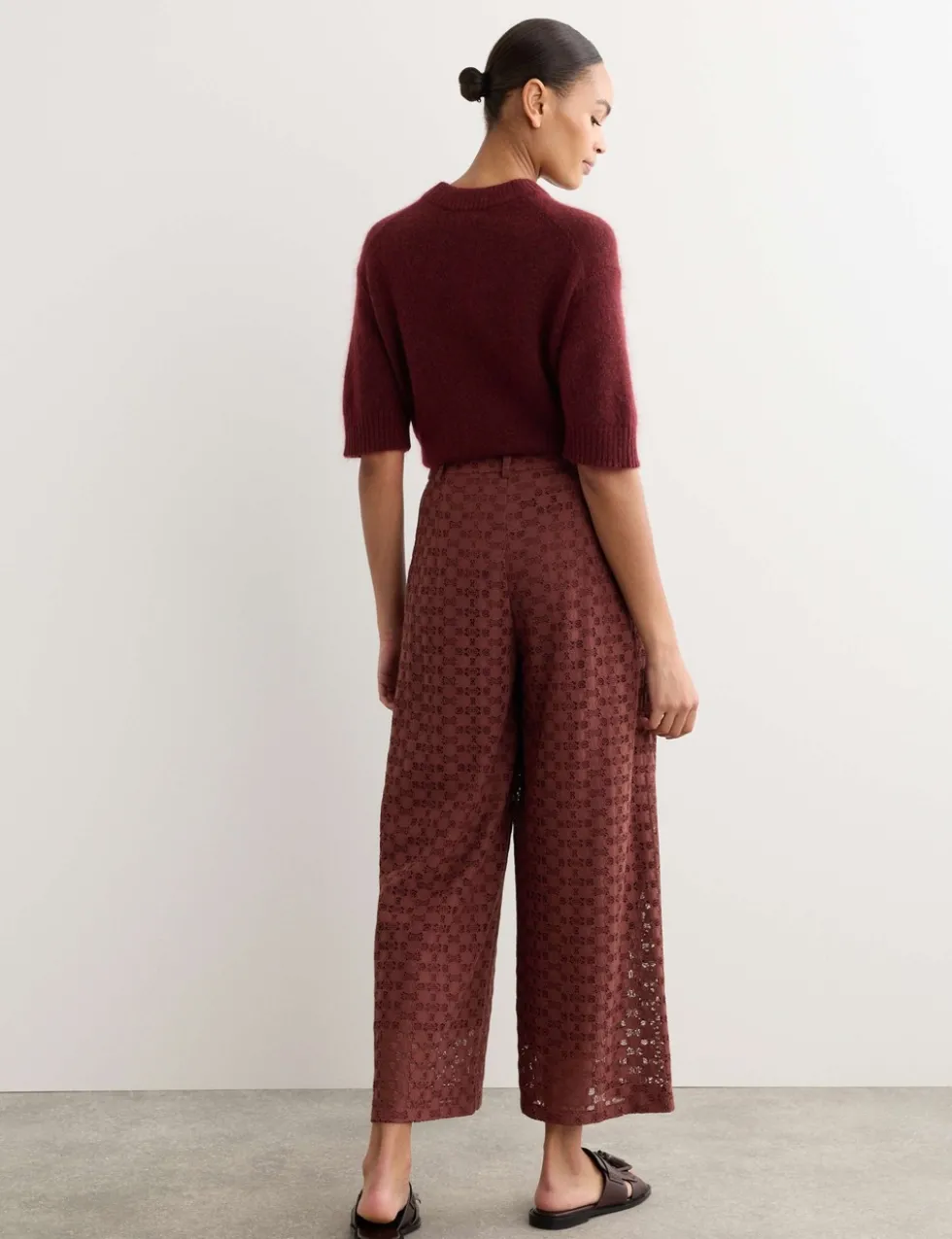 Cotton Blend Lace Straight Leg Trousers