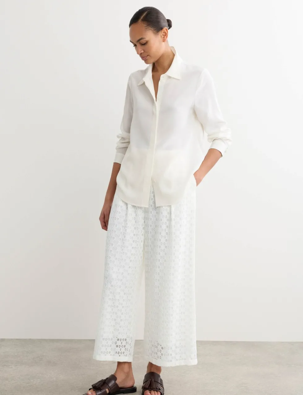 Cotton Blend Lace Straight Leg Trousers