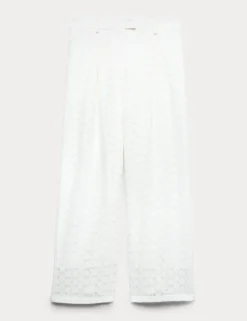 Cotton Blend Lace Straight Leg Trousers