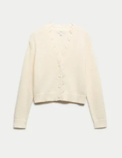 Cotton Blend Lace Trim V-Neck Cardigan