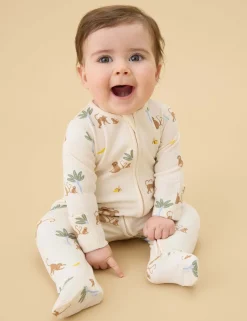 Cotton Blend Monkey Zip Sleepsuit (7lbs-3 Yrs)
