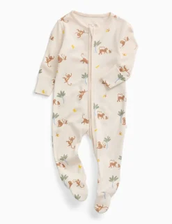 Cotton Blend Monkey Zip Sleepsuit (7lbs-3 Yrs)